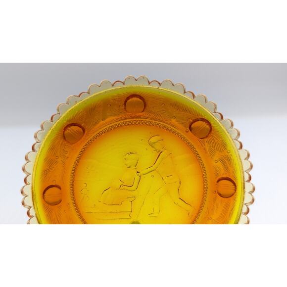 The Sandwich Skaters Glass Window Decor Pairpoint Cup Plate Marigold Amber VTG - Picture 3 of 9